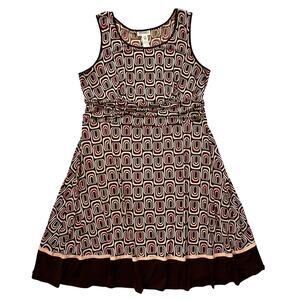 Vintage Y2K Pink Brown Midi Dress Swirl Abstract‎ Fit Flare // Plus Size 20W 2XL